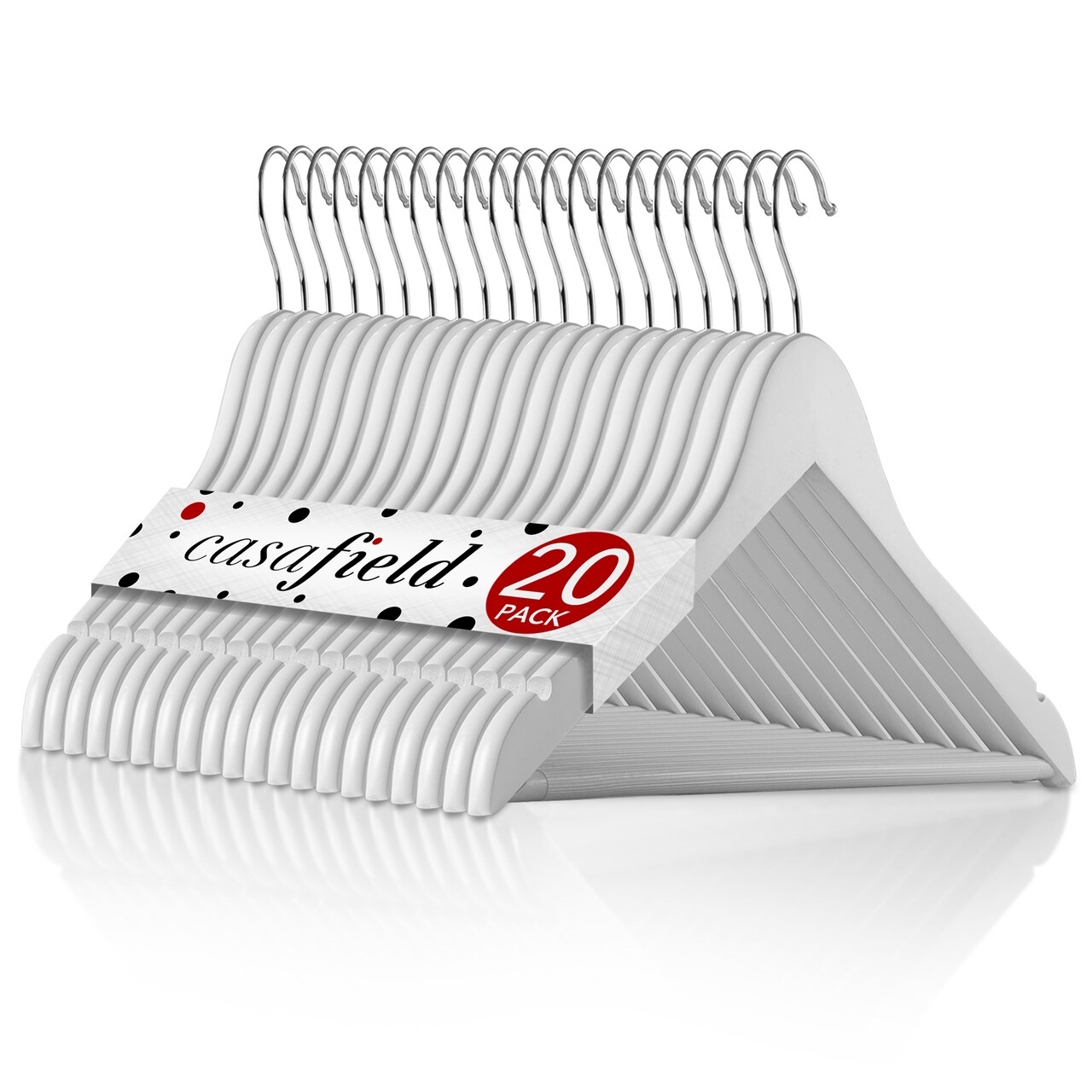 Casafield - 20 Wooden Suit Hangers - Premium Lotus Wood with Notches & Chrome Swivel Hook for Dress Clothes, Coats, Jackets, Pants, Shirts, Skirts